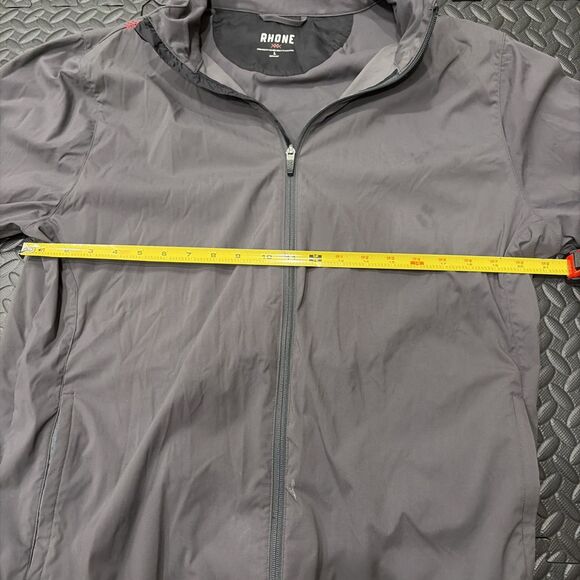 Rhone Tech Jacket Mens L Gray Full Zip Jacket Hidden Hood Rain Wind Retail $120 - Picture 7 of 10